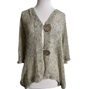 Lulu B Open-Weave Boho Cardigan Wood Button Front Beachwear Swimsuit Coverup XL